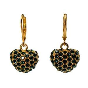 Joan River Green Rhinestone Encrusted Heart Dangle Gold Tone Lever Back Earrings